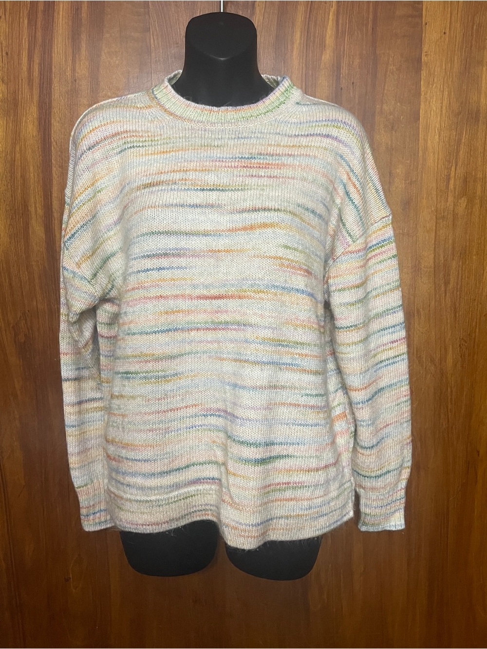 J.Crew Womens M Beige Multicolor Space Dye Striped Crewneck Sweater Pullover